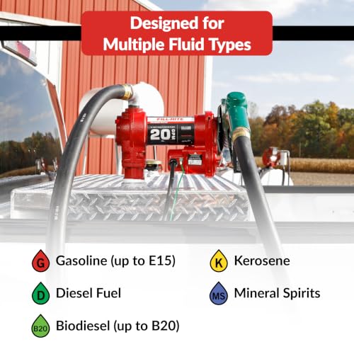 Fill-Rite FR4210HB 12V 20 GPM Fuel Transfer Pump with Discharge Hose & Automatic Nozzle, Red Gasoline, Diesel, Kerosene, Ethanol & Methanol Blends & Biodiesel - style: Auto Nozzle (Hi-Flow Green)