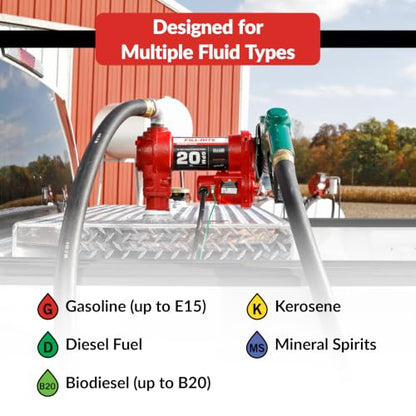 Fill-Rite FR4210HB 12V 20 GPM Fuel Transfer Pump with Discharge Hose & Automatic Nozzle, Red Gasoline, Diesel, Kerosene, Ethanol & Methanol Blends & Biodiesel - style: Auto Nozzle (Hi-Flow Green)