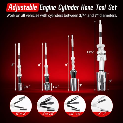 7PCS Cylinder Hone Tool Set, Adjustable for 3/4" to 7" Cylinders - size: 7pc Set