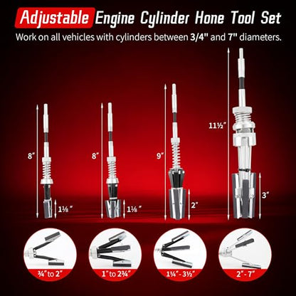 7PCS Cylinder Hone Tool Set, Adjustable for 3/4" to 7" Cylinders - size: 7pc Set