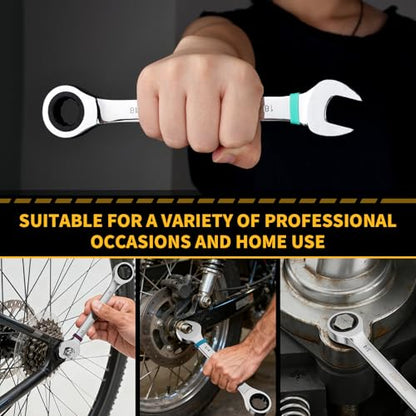 GRENPRO 23PC Ratcheting Combination Wrench Set SAE Metric Mechanic Tools - style: 23PCS Ratcheting Wrench Set Metric&SAE With Color Ring