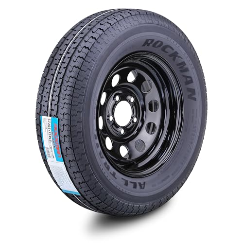 ROCKMAN Trailer Tire & Wheel ST205/75R15 10-Ply E 111M 5X5" Black Mod Rim - size: ST205/75R15 10PR/5x5