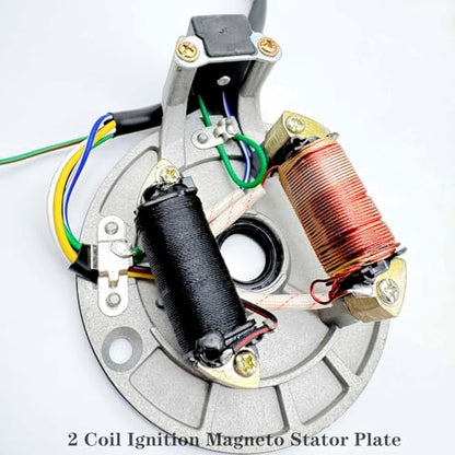 2 Coil Ignition Magneto Stator Plate for 50 70 90 110 125cc Taotao Kazuma SSR Baja ATV Quad Dirt Kick Bike 4 Wheeler with 24mm&27mm Magneto Flywheel GY6 Puller ATV Scooter Repair Tool