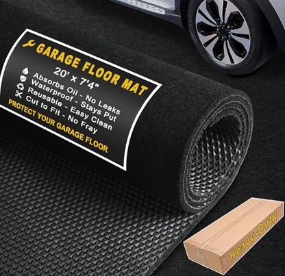 20' x 7'4" Garage Floor Mats - All-Weather Garage Floor Mats for Under Car, Absorbent Oil Spill Mat, Anti-Slip Garage Carpet, Reusable Garage Mats with Waterproof Backing, Garage Car Mat & Floor Rug - size: 7'4" x 20' (Rectangular)
