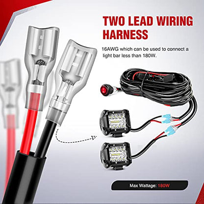 Nilight - 10009W - NI-WA05 LED Light Bar Wiring Harness Kit 12V On off Switch Power Relay Blade Fuse for Off Road LED Work Light Bar,2 years Warranty - color: 16AWG Wiring Harness-2 Leads