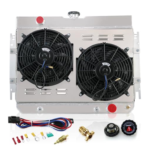 4 Row Aluminum Radiator Shroud Fan Relay for 1963-1968 Chevy Impala Bel Air Chevelle Caprice Radiators - size: 4 Row Radiator/w Cap+Shroud Fan+Relay Kit