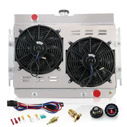 4 Row Aluminum Radiator Shroud Fan Relay for 1963-1968 Chevy Impala Bel Air Chevelle Caprice Radiators - size: 4 Row Radiator/w Cap+Shroud Fan+Relay Kit