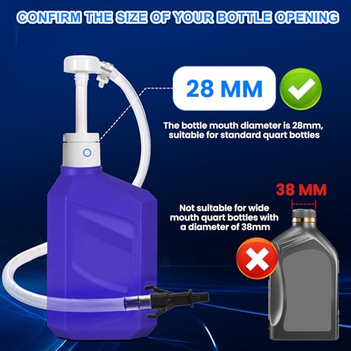 Fluid Pump for Standard Quart Bottles, 8cc Per Stroke, Premium Transmission Fluid Pump with 3rd Hand Adapter and Flexible Tube, Transfer Gear Oil, Transmission & Differential Fluid (28mm)