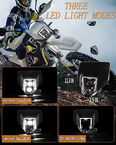 LED Dirt Bike Headlight Enduro Motocross Lights for 2017-2024 Husqvarna - color: black C
