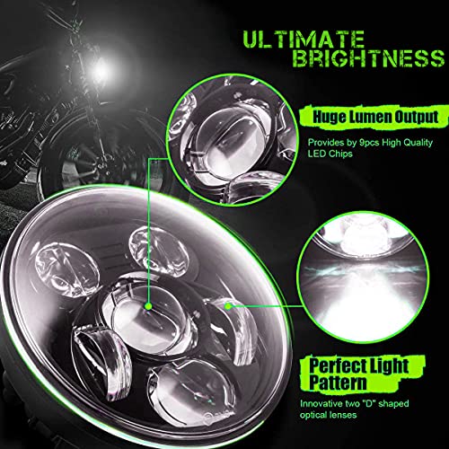 SLK us Customs VTX 5.75 inch Chrome Round LED Projector Daymaker Headlight with Bracket and Hardware – Plug and Play Motorcycle Headlight Compatible with Honda VTX 1300, VTX 1800 (Black) - color: Black