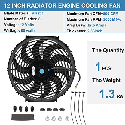 12 Inch Universal Slim Fan Push Pull Electric Radiator Cooling Fan - size: 12inch 80W