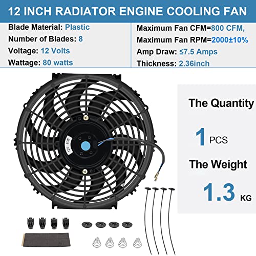 12 Inch Universal Slim Fan Push Pull Electric Radiator Cooling Fan - size: 12inch 80W
