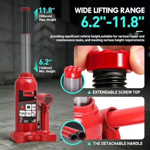 DNA Motoring 2 Tons Hydraulic Car Bottle Jack, Red, 4000 lbs Capacity - color: red, style: 2 ton