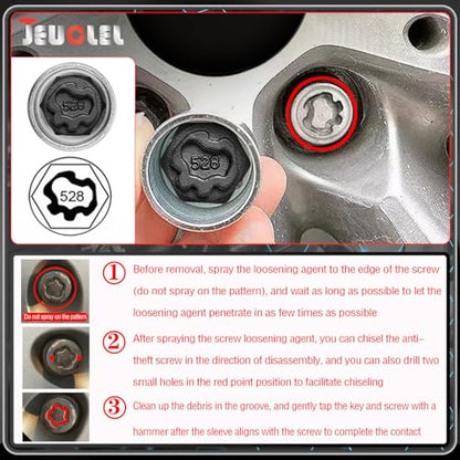 528 Wheel Locking Nut Key for VW, Socket Adapter (OD 28mm-ID 25mm) - size: Socket 528