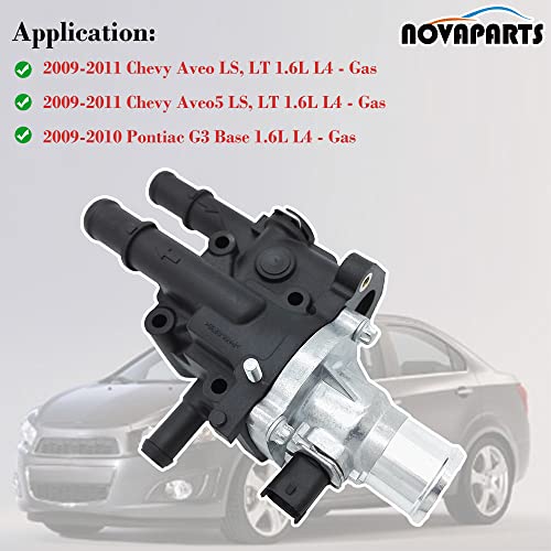 NOVAPARTS 25189437 Engine Coolant Thermostat Housing Assembly Water Outlet for 2009 2010 2011 Chevy Chevrolet Aveo, 2009 10 11 Aveo5, 2009 Pontiac G3 G3 Wave 1.6L 96984102 15-81766 25199826