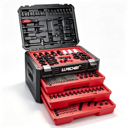 LLNDEI 390Pcs Mechanics Tool Set and Drive Deep Socket Set, 1/4" 3/8" 1/2" - size: Full Size