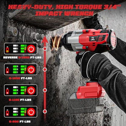 Cordless Impact Wrench 3/4 inch Compatible with Milwaukee Battery, Cerycose1850ft-lbs (2500N.m) Brushless Electric Impact Gun, High Torque Impact Driver, Heavy-Duty Automotive with 4 Sockets - size: 3/4inch, style: Compatible with Milwaukee& 4Sockets(No b
