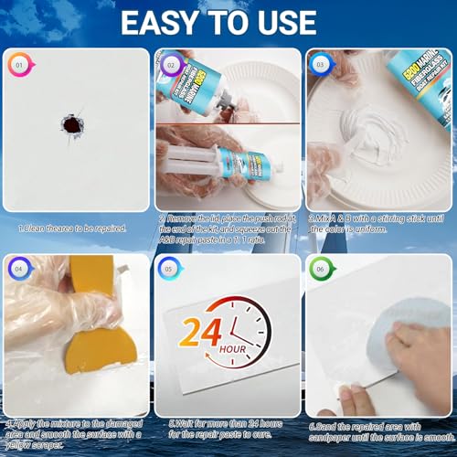 Tylove 5200 Marine Fiberglass Repair Kit, Marine Gel Coating Repair Kit, Epoxy Resin Filler, for Repairing Holes, Gaps, and deep Cracks, Suitable for Enamel, Fiberglass, Acrylic, and Ceramic - color: white 2PCS