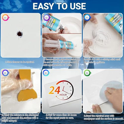 Tylove 5200 Marine Fiberglass Repair Kit, Marine Gel Coating Repair Kit, Epoxy Resin Filler, for Repairing Holes, Gaps, and deep Cracks, Suitable for Enamel, Fiberglass, Acrylic, and Ceramic - color: white 2PCS
