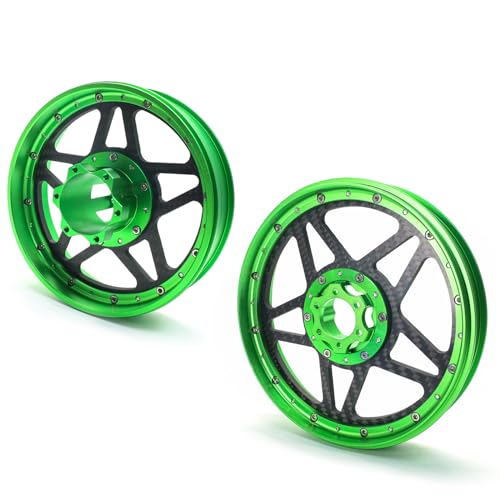 TREAL Losi Promoto MX Front and Rear Wheels(2P), CNC Machined Aluminum w Carbon Rims for Losi 1/4 FXR Motorcycle(Green) - color: green