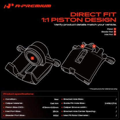 A-Premium Rear Left and Right Side Disc Brake Caliper without Bracket - style: #18-4850+18-4851
