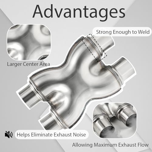 T409 Stainless Steel X Pipe 2.25'' Inch ID Dual to 2.25'' Inch ID Dual Stamped Exhaust Adapter Connector, Crossover X-Pipe,Overall Length: Approx. 12", Universal - size: 2.25" Dual to 2.25" Dual
