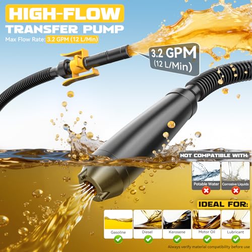 Cordless Fuel Transfer Pump Compatible with DeWalt 20V & Milwaukee 18V - color: Yellow