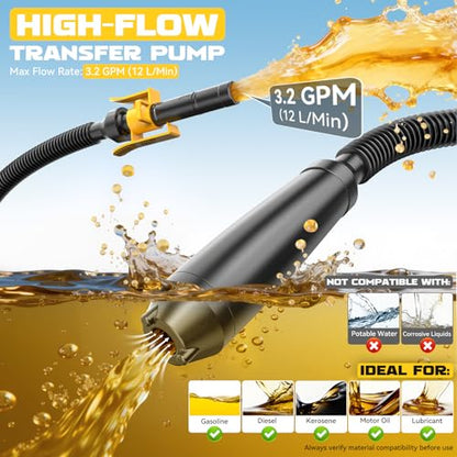 Cordless Fuel Transfer Pump Compatible with DeWalt 20V & Milwaukee 18V - color: Yellow