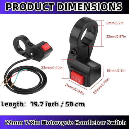 Electric Handlebar Switch 3 Speed Switch Ebike Mods，22mm 7/8in Motorcycle Handlebar Control Switch Module 3 Way Bike Switch for Ebike Electric Offroad Motorcycle Accessories(Line L:18.5'')