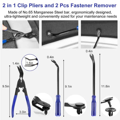 Trim Removal Tool Kit 250Pcs Car Removal Tool Kit Pry Tool Set Auto Clip Pliers Panel Door Radio Dash Window Bumper Adhesive Cable Clips Retainer Clip Set Terminal Removal Tool Set Fastener Remover - color: Blue
