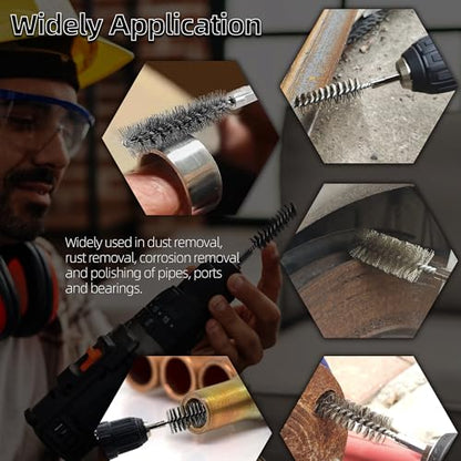 12Pc Stainless Steel Wire Bore Brush for Power Drill Cleaning 5/16"-1-3/16" - size: 5/16"-1-3/16"