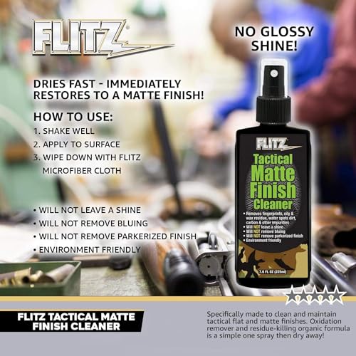 Flitz Tactical Matte Finish Cleaner - 7.6oz Bottle of USA-Made Gun Cleaner Spray to Remove Fingerprints, Oil, & Other Grime - Fast-Drying Cleaning Solution for Gun Wraps & More (3 Pack) - size: 7.6 Ounce (Pack of 3)