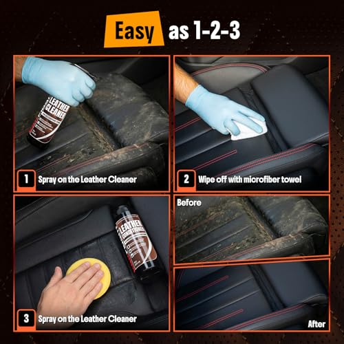 Car Leather Cleaner and Conditioner - pH Neutral, Non-Toxic & Non-Greasy - Gently Cleans, Restores and Protects Leather Seats and Interior - Safe for Leather Furniture, Couch & Sofa - 36 fl. Oz. Kit - style: Leather Cleaner and Conditioner