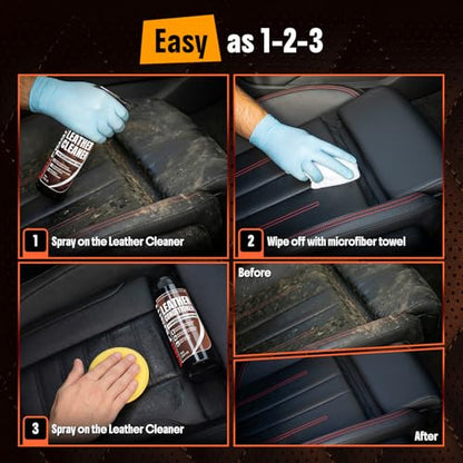 Car Leather Cleaner and Conditioner - pH Neutral, Non-Toxic & Non-Greasy - Gently Cleans, Restores and Protects Leather Seats and Interior - Safe for Leather Furniture, Couch & Sofa - 36 fl. Oz. Kit - style: Leather Cleaner and Conditioner