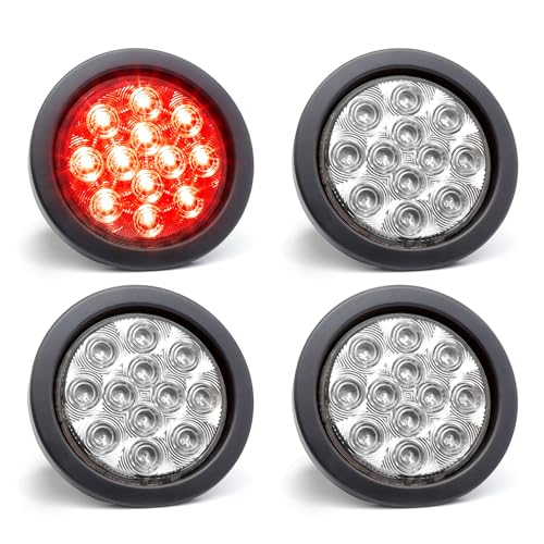 MADCATZ Meerkatt 4 Inch Clear Lens Red 12 LED Round Side Marker Clearance Lights Sealed Surface Mount Brake Trailer Truck RV 12V DC Grommet & Plug Pack of 4 - color: Clear/Red