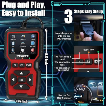 Upgraded OBD2 Scanner Diagnostic Tool, I/M Readiness Battery Test Mode 6/8