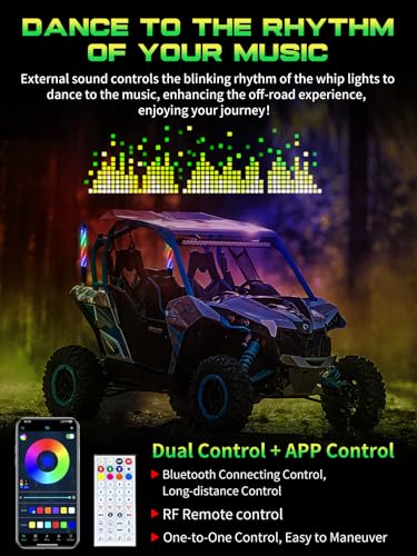 2 Pack 1FT Whip Lights with Spring Base, LED Whip Light with App & Remote Control, Spiral RGB Chasing Lighted Whips with Rocker Switch, Music Whip Light for UTV ATV - size: 1FT