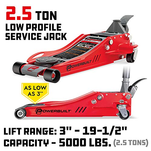 Powerbuilt 2.5 Ton Low Profile Fast Lift Floor Jack – Heavy Duty Dual Piston Quick Pump, 3" to 19.5" Lift Range for Cars, Trucks, SUVs – Precision Foot Pump, Wide Saddle – 240076 - size: 2.5 Ton Low Profile