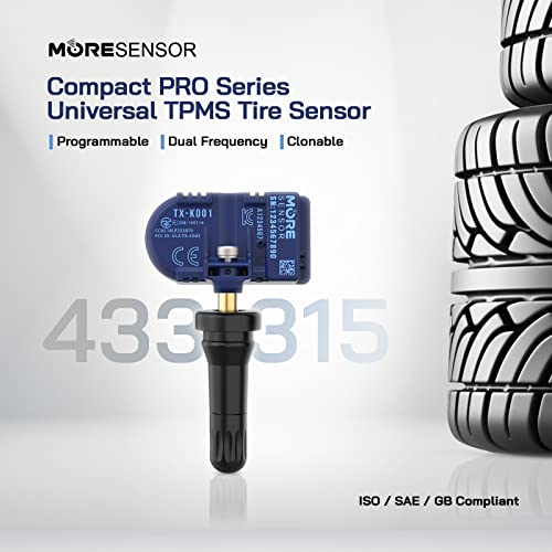 MORESENSOR Compact PRO Series Dual Frequency Universal Programmable TPMS Tire Pressure Sensor 10-Pack | 315 + 433 MHz | Snap-in Rubber Valve | TX-K002-BL-10