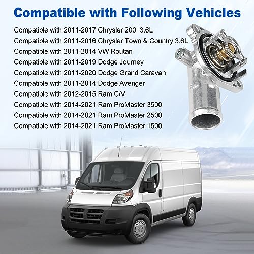 WMPHE Aluminium Engine Coolant Thermostat Housing Compatible with 2011-2019 Dodge Journey/Grand Caravan, 2011-2016 Chrysler Town & Country, 2011-2014 Dodge Avenger/VW Routan Replacement for 5184570AH - size: 902-3036
