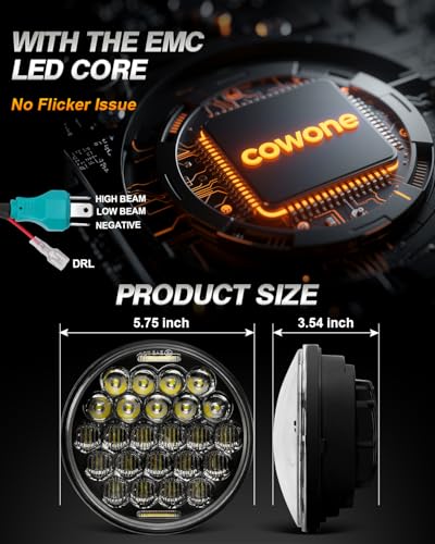 DOT Approved 5D 5-3/4 5.75" LED Headlight Compatible with Sportster Iron 883 Street BOB Low Rider Super Wide Headlamp Driving Lights Black