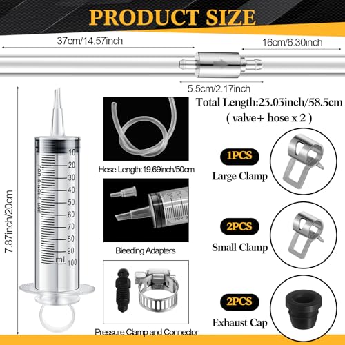 Brake Bleed Kit Hydraulic Disc Clutches Bleeding Kit Includes 100ml Syringe 50cm Hose and One Way Check Valve Tube Bleeding Tool for Motorcycle Cars Brake System Repair Maintenance