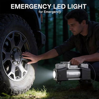 YUNGTEE Portable Tire Inflator, 12V 150 PSI Dual-Cylinder Air Compressor - color: Silver