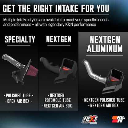 K&N NextGen Aluminum Cold Air Intake System: High-Flow Cotton Filter:2016-2026 Dodge/Jeep Durango/Grand Cherokee WK/Grand Cherokee 70-1572 - style: NextGen Aluminum