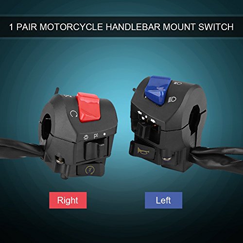 Motorcycle Handlebar Switch, Qiilu 1 Pair Motorcycle 7/8inch Left and Right Handlebar Mount Switch with Horn and Ignition Control fit Fits 7/8" Handlebars (22mm)