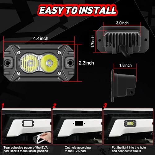 LED Pod Lights Flush Mount Off Road Driving LED Light Bar - color: White Flush