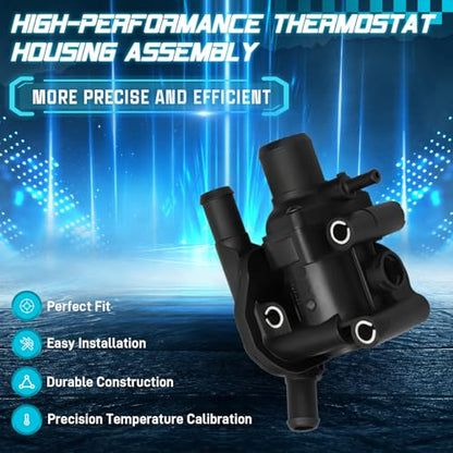 IRONTEK 902-201 Engine Coolant Thermostat w/Water Outlet Housing Assembly Fit for 2001-2004 for Ford Escape, 2000-2004 for Ford Focus, 2001-2004 for Mazda Tribute, SK902201 F8RZ8575CA - size: 902-201