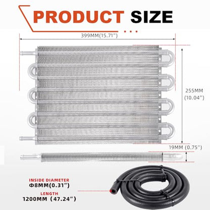 BARTOO Universal 5/16" Transmission Oil Cooler Kit, Aluminium alloy 8 Pass Tube and Fin Oil Cooler Kit (Sliver) - color: Sliver, size: 8 Pass