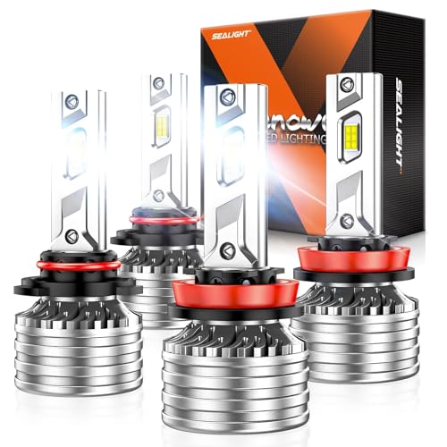SEALIGHT 9005 H11 Bulbs, 240,000LM 17X Brightness, HB3 H8/H16/H9 6500K Cool White LED Bulbs, IP68 Waterproof 80000Hrs Lifespan, 5X Heat Dissipation driving LED Bulbs, Plug and Play, 4 Pack - color: White, size: 9005 H11