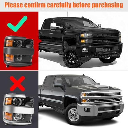 Headlight Fit for Chevy Silverado 2500HD 3500HD 2015-2019 Right - color: Black Housing, size: Right Passenger Side